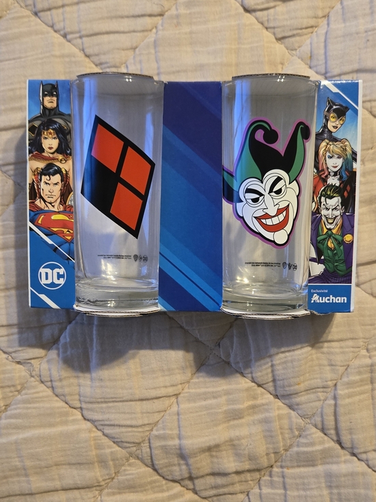DC Other - DC Comics Harley Quinn & Joker Glass Tumbler Set - Clear with Red, Black, Green